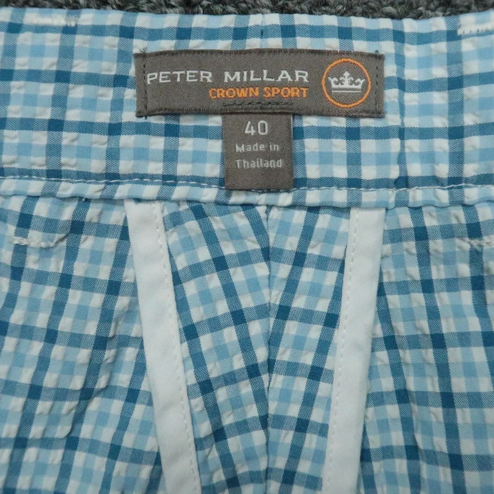 Peter Millar Shorts Men 40 Blue Plaid Performance Chino‎ Seersucker Lightweight